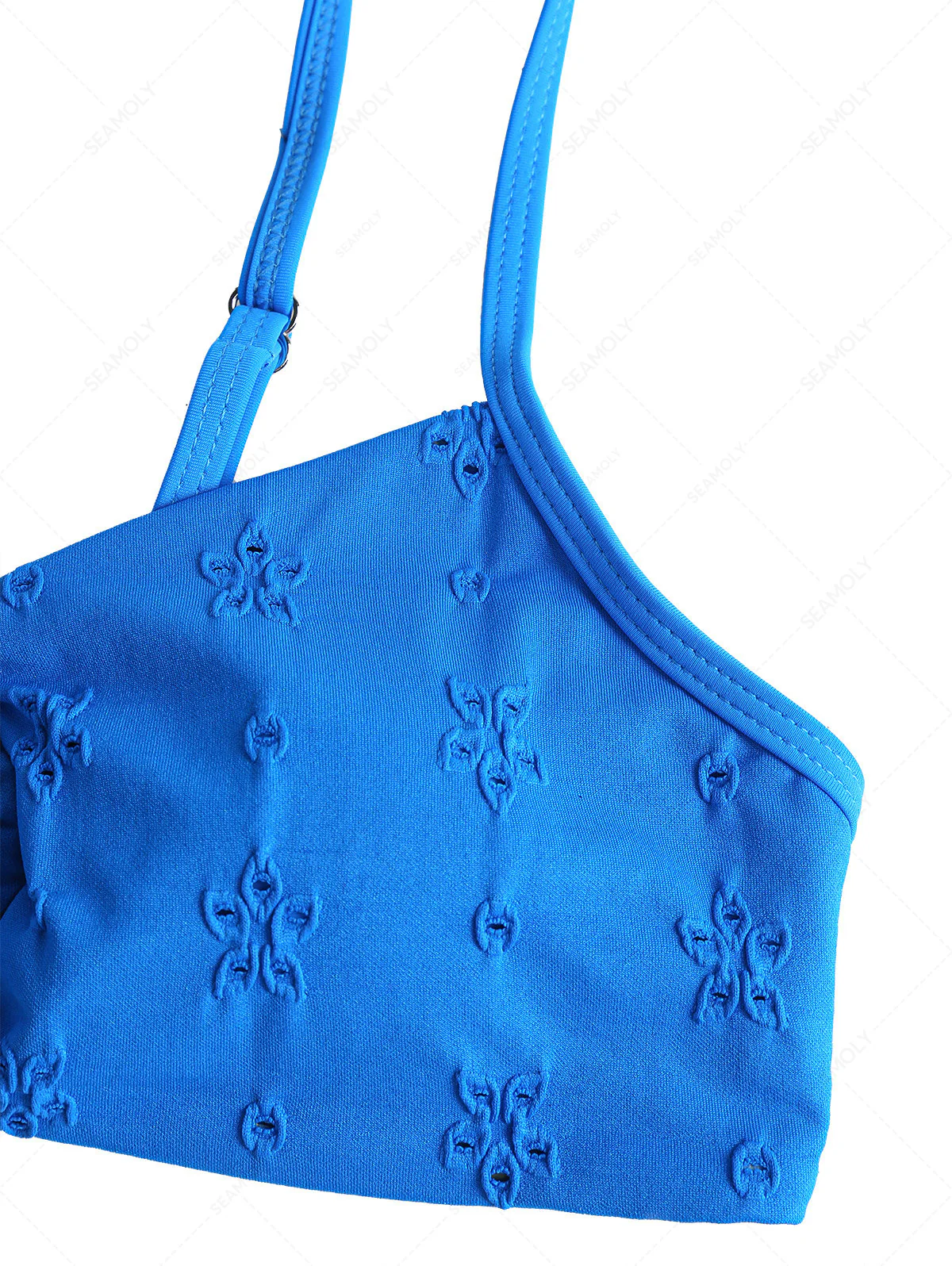 Blaues Jacquard-Bikinioberteil mit O-Ring aus recyceltem Stoff - Image 10