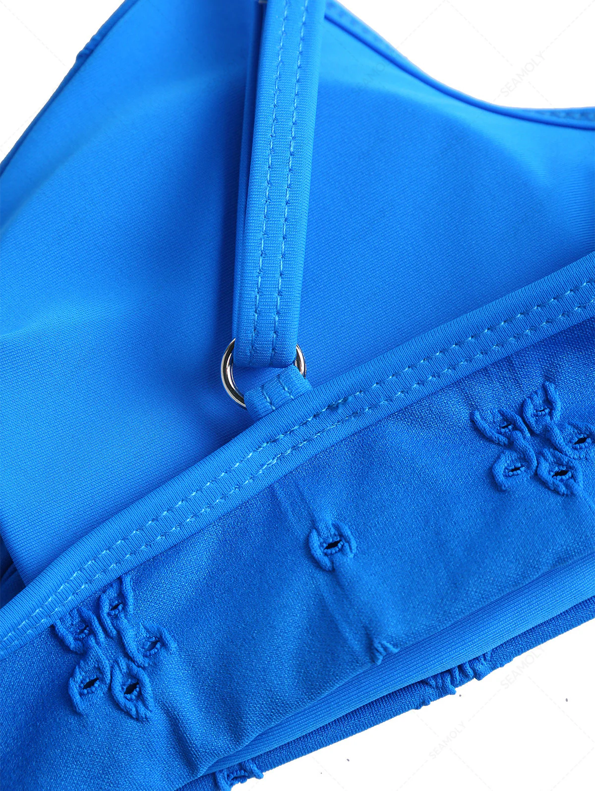 Blaues Jacquard-Bikinioberteil mit O-Ring aus recyceltem Stoff - Image 11
