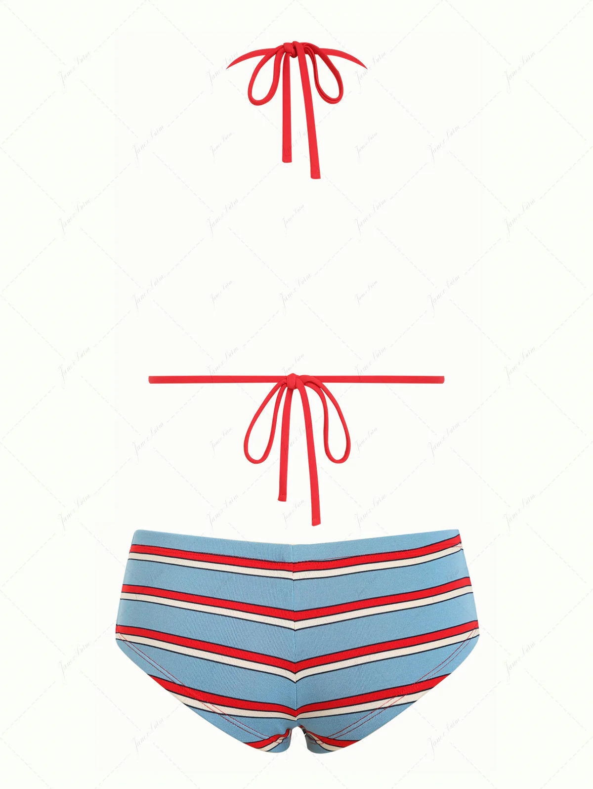 Blau gestreiftes Bikini-Set mit Schleife, Neckholder, Triangel-Ausschnitt und frechen Boyshorts - Image 2