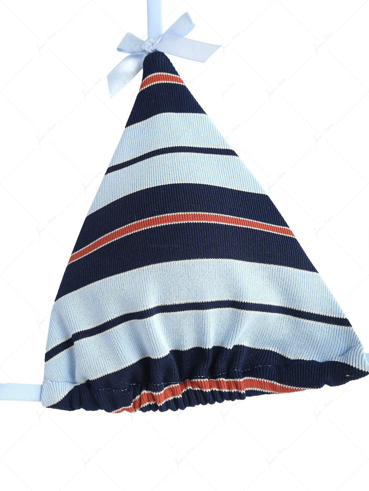 Blau gestreiftes, dreieckiges Bikini-Set mit Schleife und frechen Boyshorts - Image 3