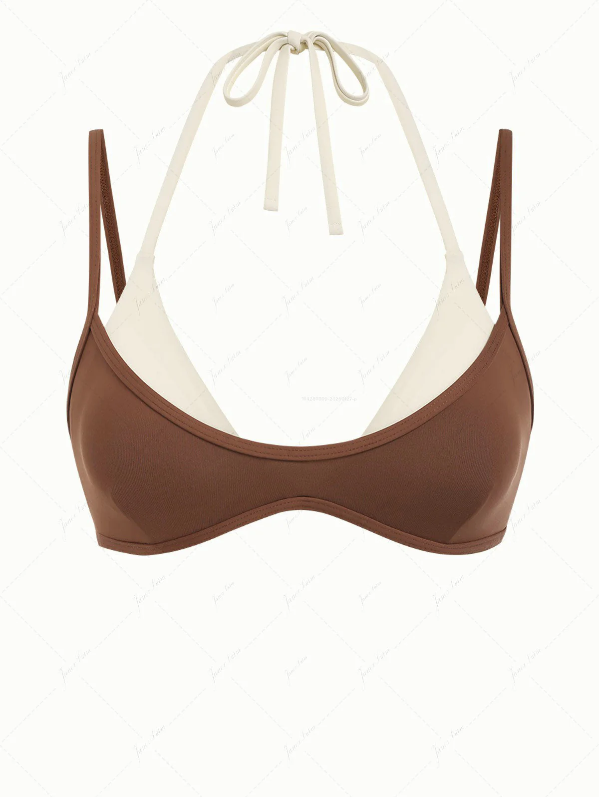 Braunes, zweifarbiges Bikini-Oberteil mit doppelter Lage und Farbblock-Design