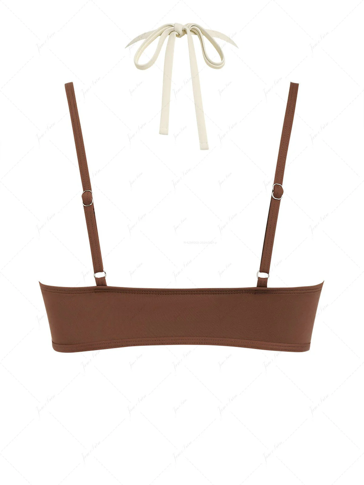 Braunes, zweifarbiges Bikini-Oberteil mit doppelter Lage und Farbblock-Design - Image 2
