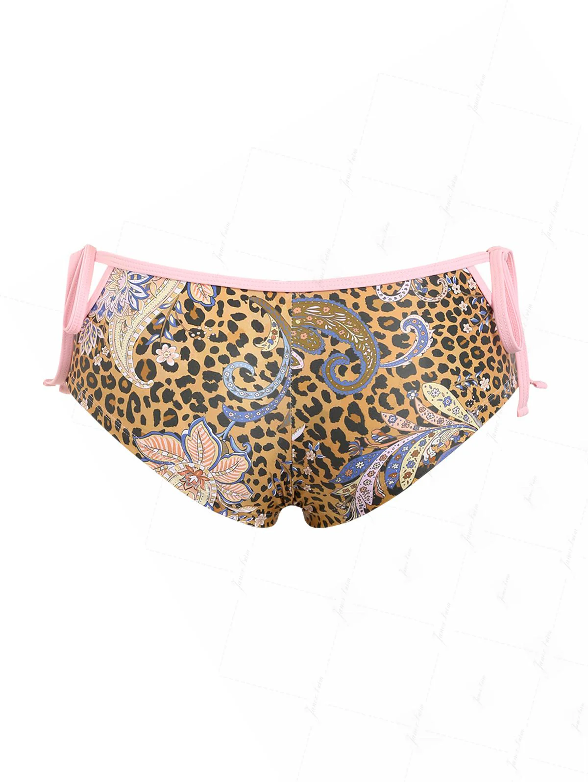 Braunes Bikinihöschen mit Leoparden-Paisley-Muster, Cut-outs und Bindebändern an der Seite, freche Badeshorts - Image 2