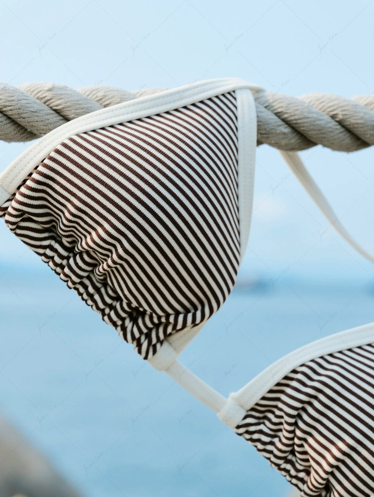 Brown Ribbed Knit Striped Contrast Binding Cheeky Boyshorts Bikini Set - Image 6
