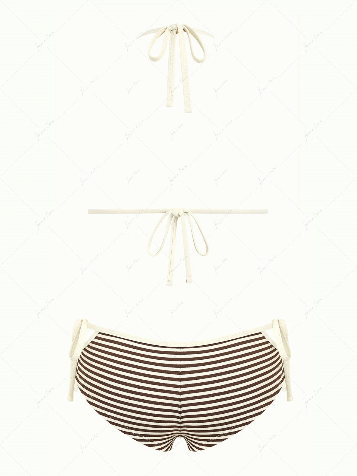 Brown Ribbed Knit Striped Contrast Binding Cheeky Boyshorts Bikini Set - Image 7