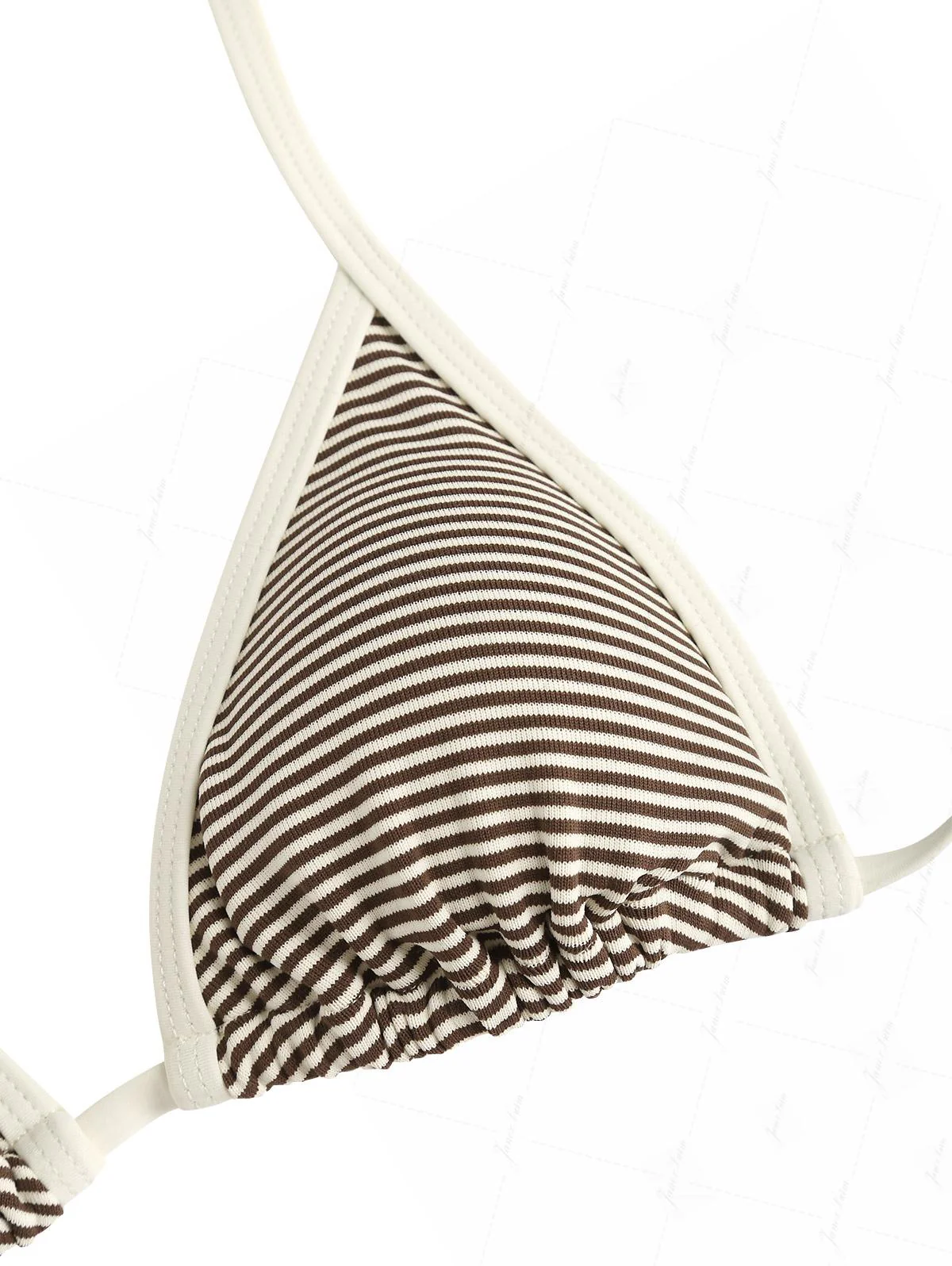 Brown Ribbed Knit Striped Contrast Binding Cheeky Boyshorts Bikini Set - Image 8
