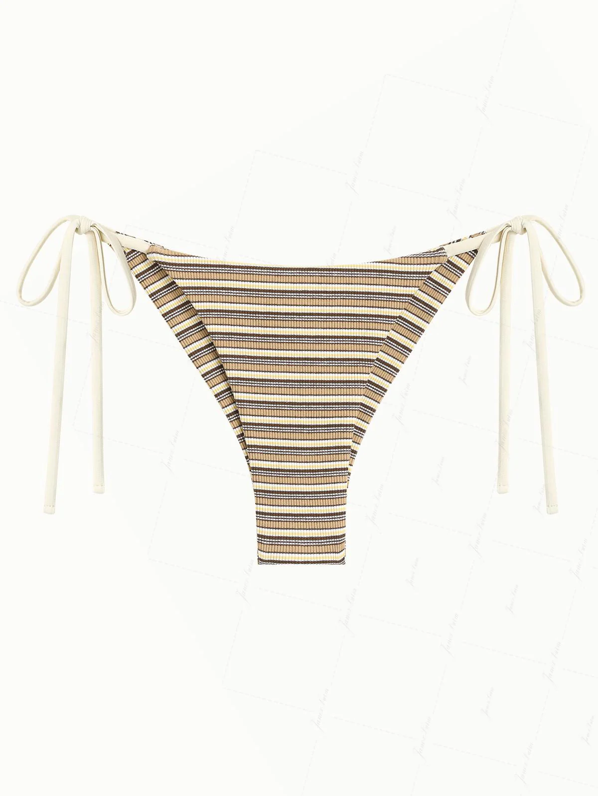 Brown Ribbed Knit Striped String Cheeky Brazilian Bikini Bottom