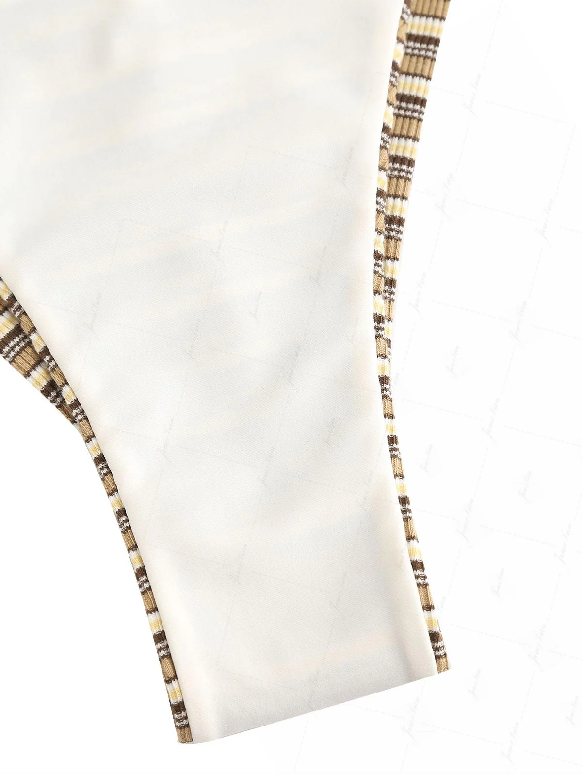 Brown Ribbed Knit Striped String Cheeky Brazilian Bikini Bottom - Image 4