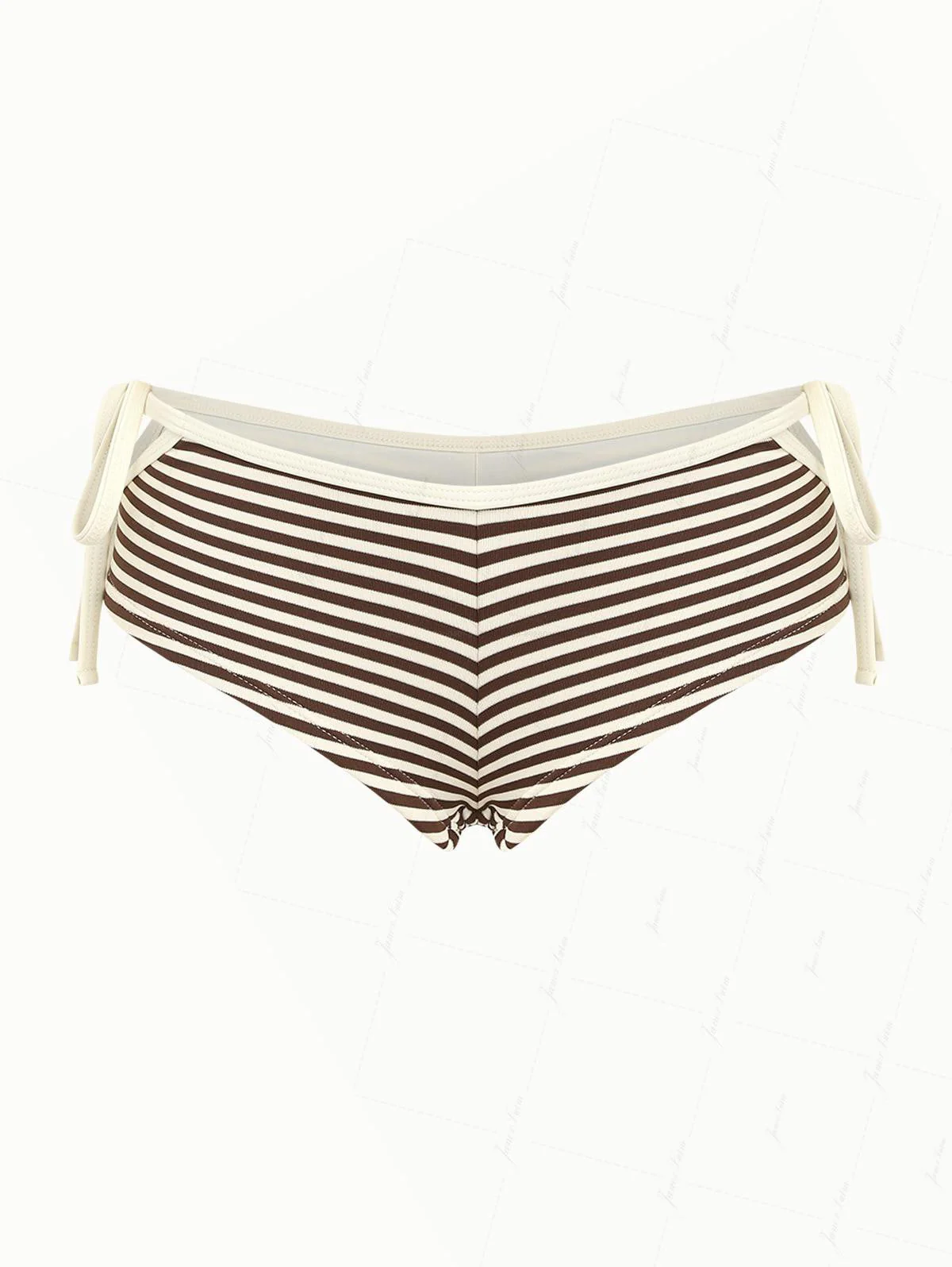 Brown Striped Cutout Tie Side Bikini Bottom Cheeky Swim Boyshorts