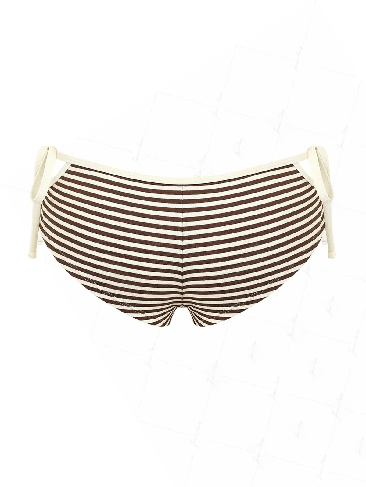 Brown Striped Cutout Tie Side Bikini Bottom Cheeky Swim Boyshorts - Image 2
