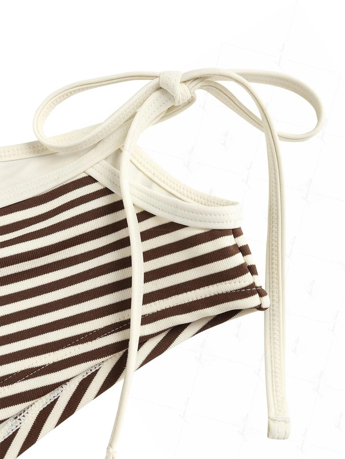 Brown Striped Cutout Tie Side Bikini Bottom Cheeky Swim Boyshorts - Image 3