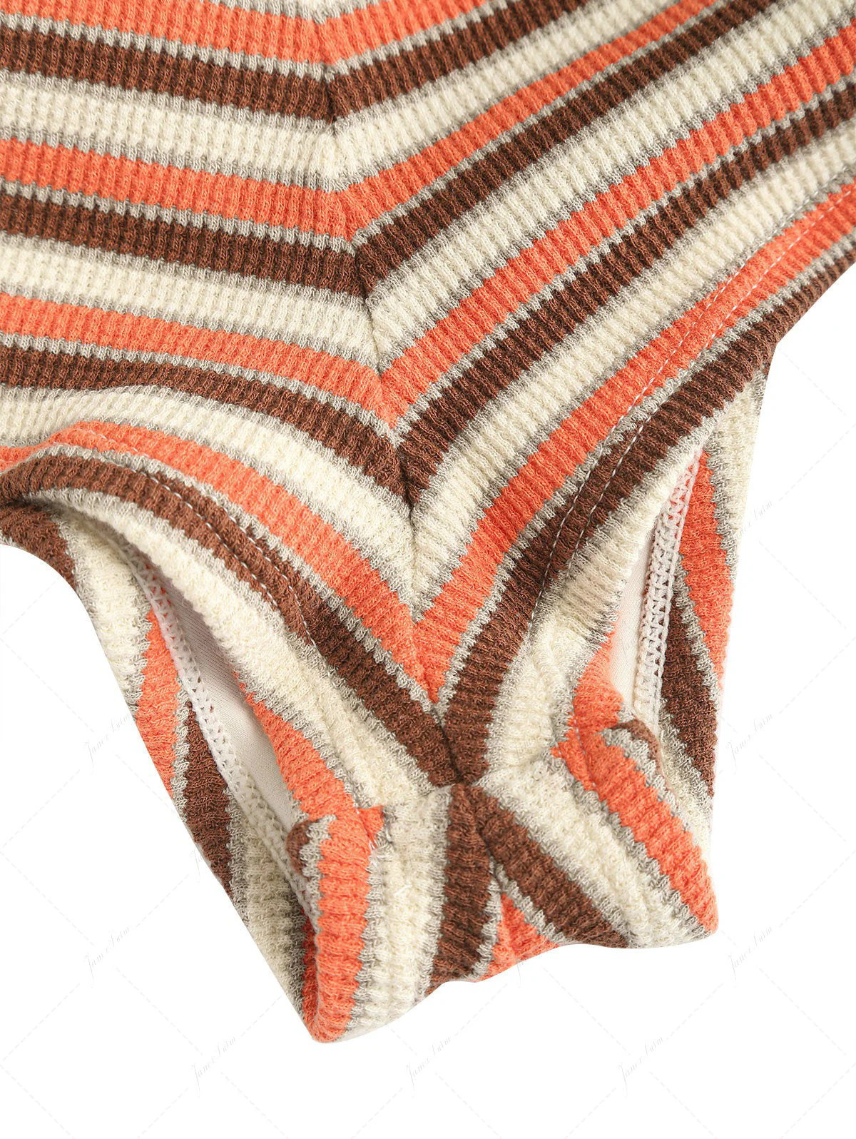 Bikini-Set in gebranntem Orange mit Streifen, Struktur und Schleife, dreieckig, frech, mit Boyshorts - Image 6