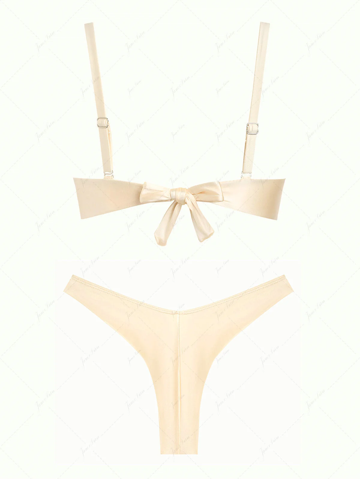 Champagne Satin Ruched Underwire Push Up Top & Cheeky Brazilian Bottom Bikini Set - Image 7