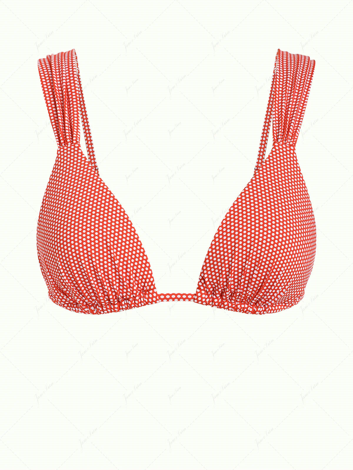 Kirschrotes, gepunktetes Triangel-Bikini-Oberteil mit Raffungen, verziert mit Rüschen - Image 2