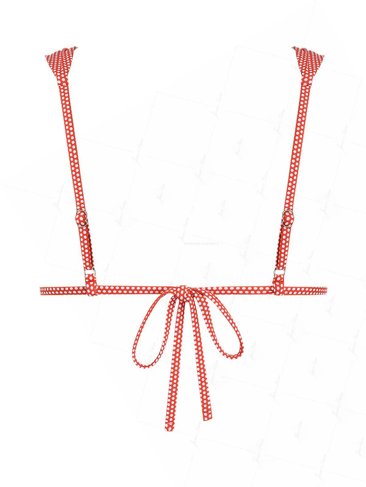 Kirschrotes, gepunktetes Triangel-Bikini-Oberteil mit Raffungen, verziert mit Rüschen - Image 4