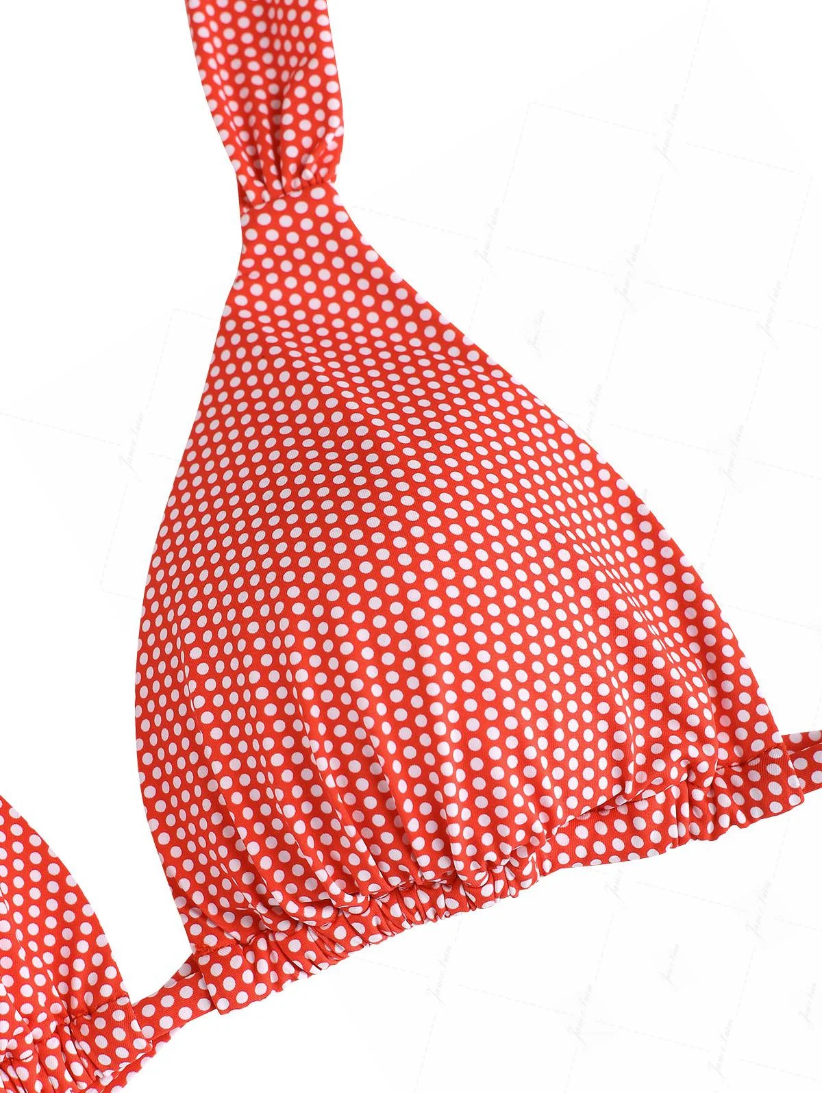 Kirschrotes, gepunktetes Triangel-Bikini-Oberteil mit Raffungen, verziert mit Rüschen - Image 5