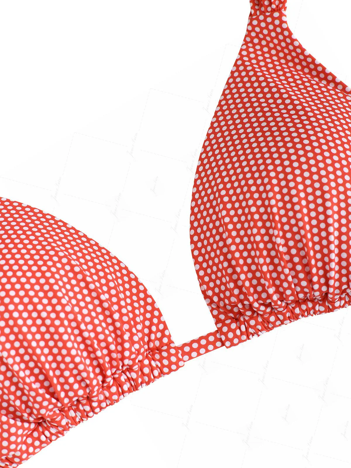 Kirschrotes, gepunktetes Triangel-Bikini-Oberteil mit Raffungen, verziert mit Rüschen - Image 6