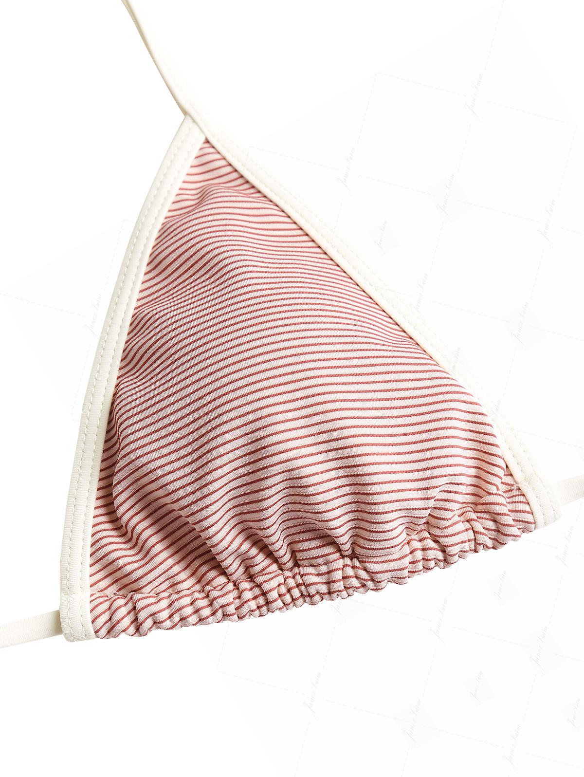 Kirschrot gestreiftes Neckholder-Triangel-Bikini-Oberteil mit kontrastierender Einfassung - Image 6