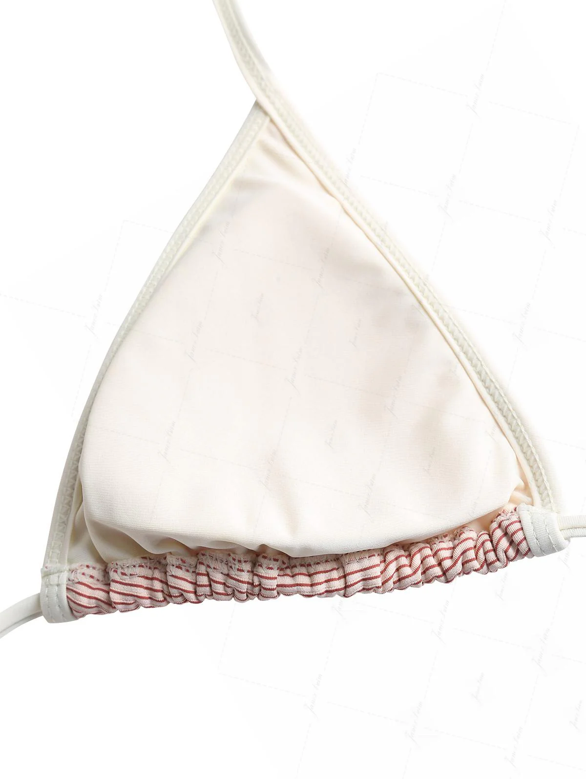 Kirschrot gestreiftes Neckholder-Triangel-Bikini-Oberteil mit kontrastierender Einfassung - Image 7
