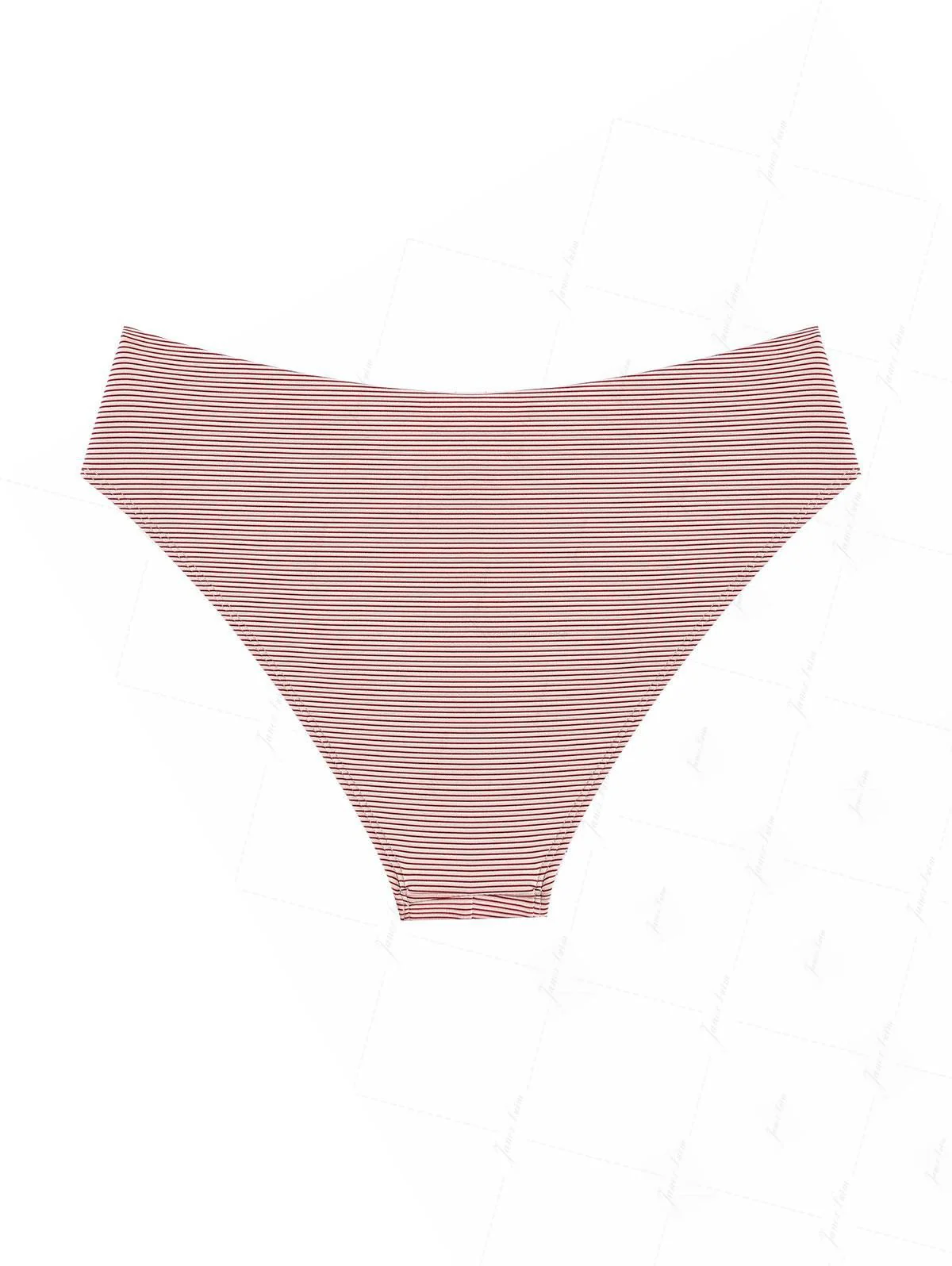 Kirschrot gestreiftes Bikinihöschen mit Ösen und Schnürung - Image 6