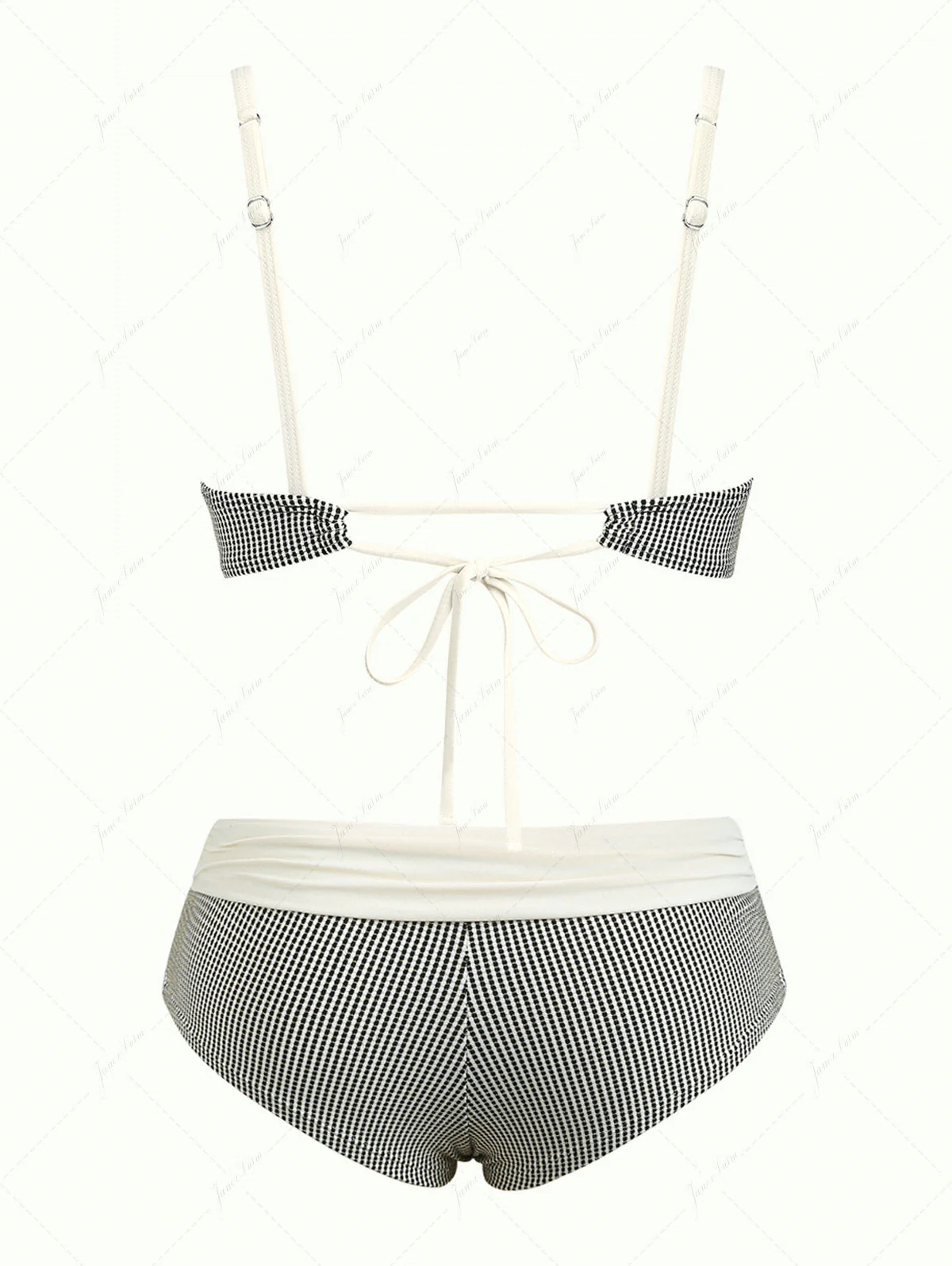 Crystal Cream Metallic Gold Yarn Knitted Fabric Ruched Ruffles Cheeky Boyshorts Bikini Set - Image 2