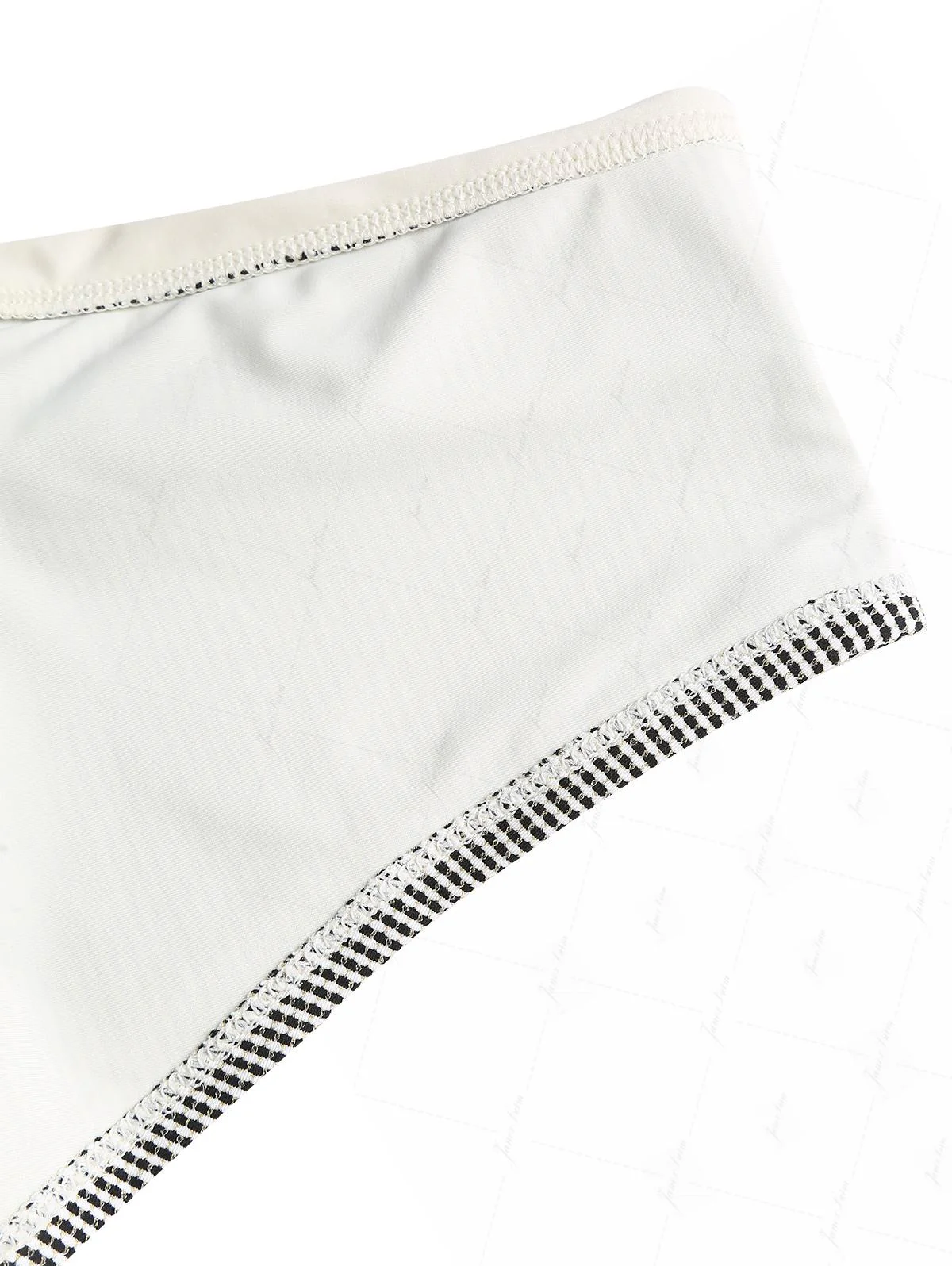 Janex Crystal Cream Metallic Gold Yarn Knitted Fabric Ruffles Cheeky Boyshorts Bikini Set - Image 10