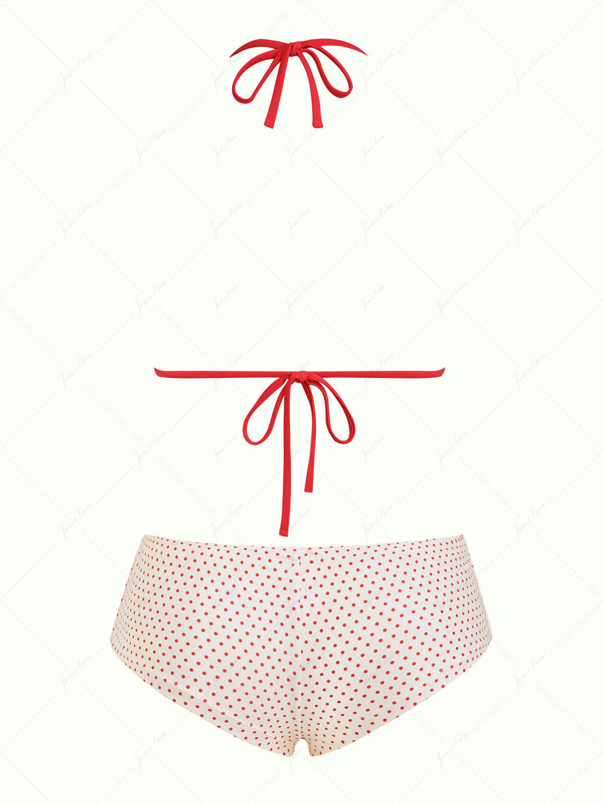 Janex Crystal Cream Polka Dot Lace Bowknot Triangle Cheeky Boyshorts Bikini Set - Image 2