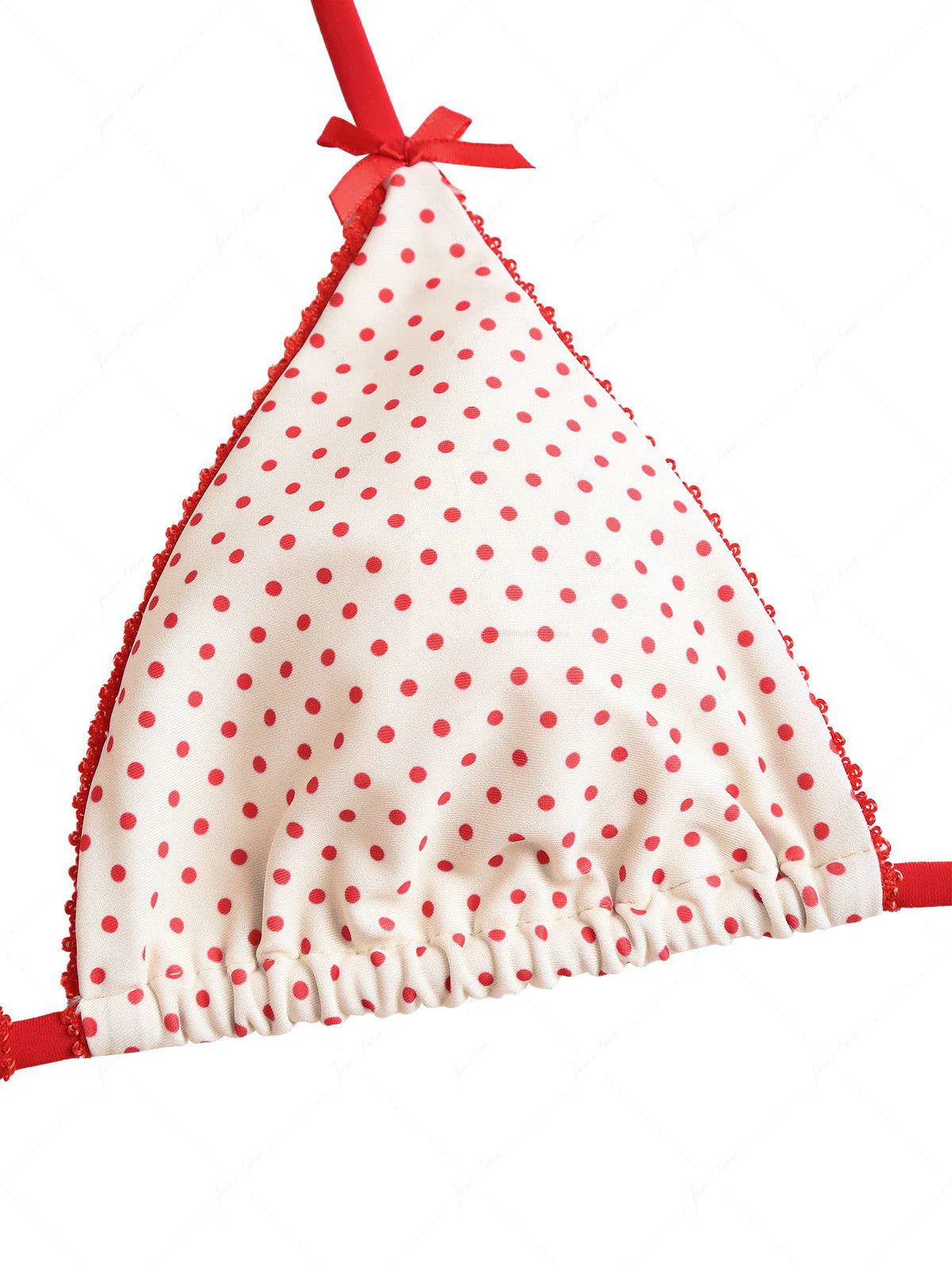Janex Crystal Cream Polka Dot Lace Bowknot Triangle Cheeky Boyshorts Bikini Set - Image 3