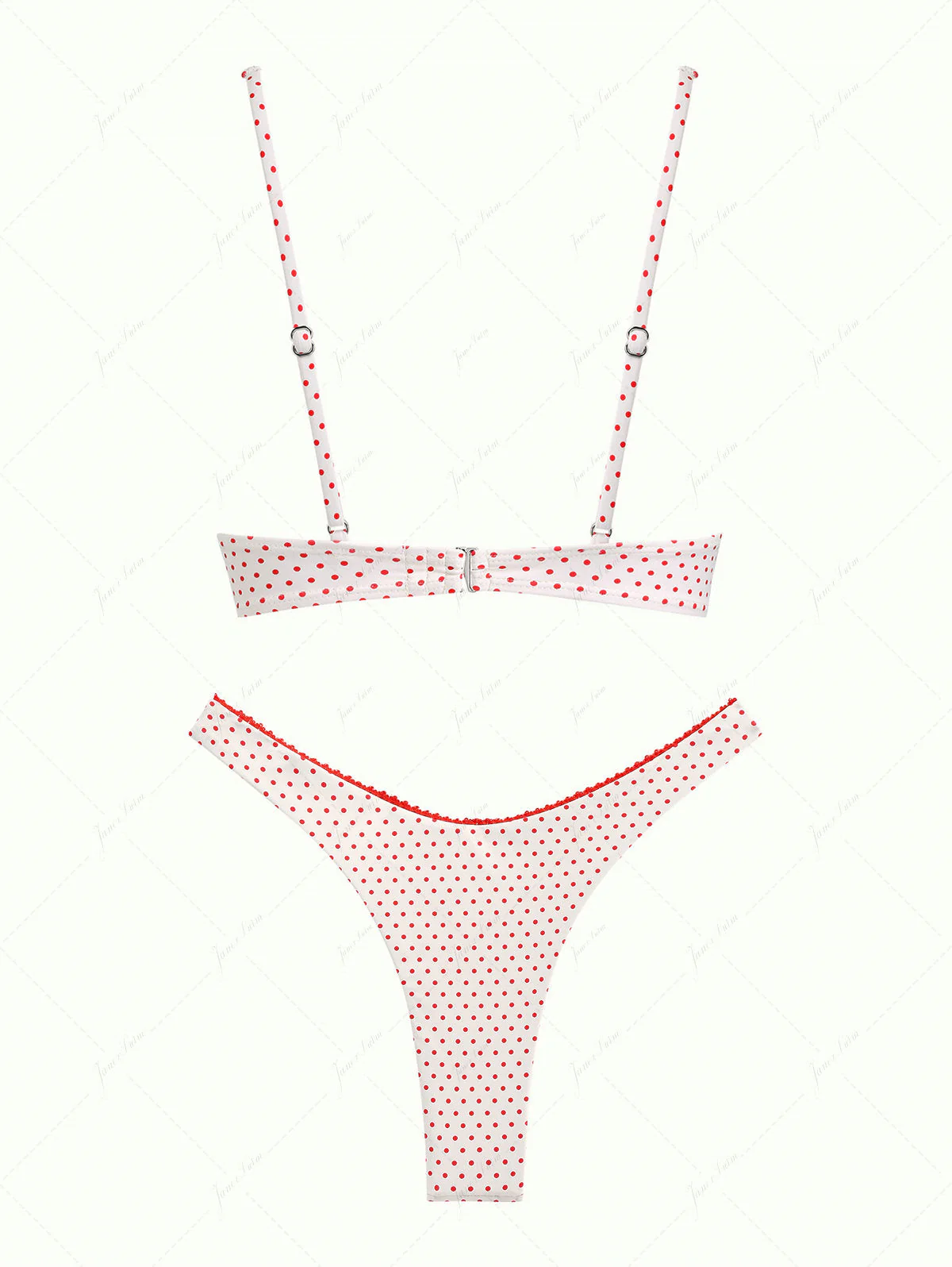 Crystal Cream Polka Dot Lace Bowknot Underwire Bikini Set - Image 2
