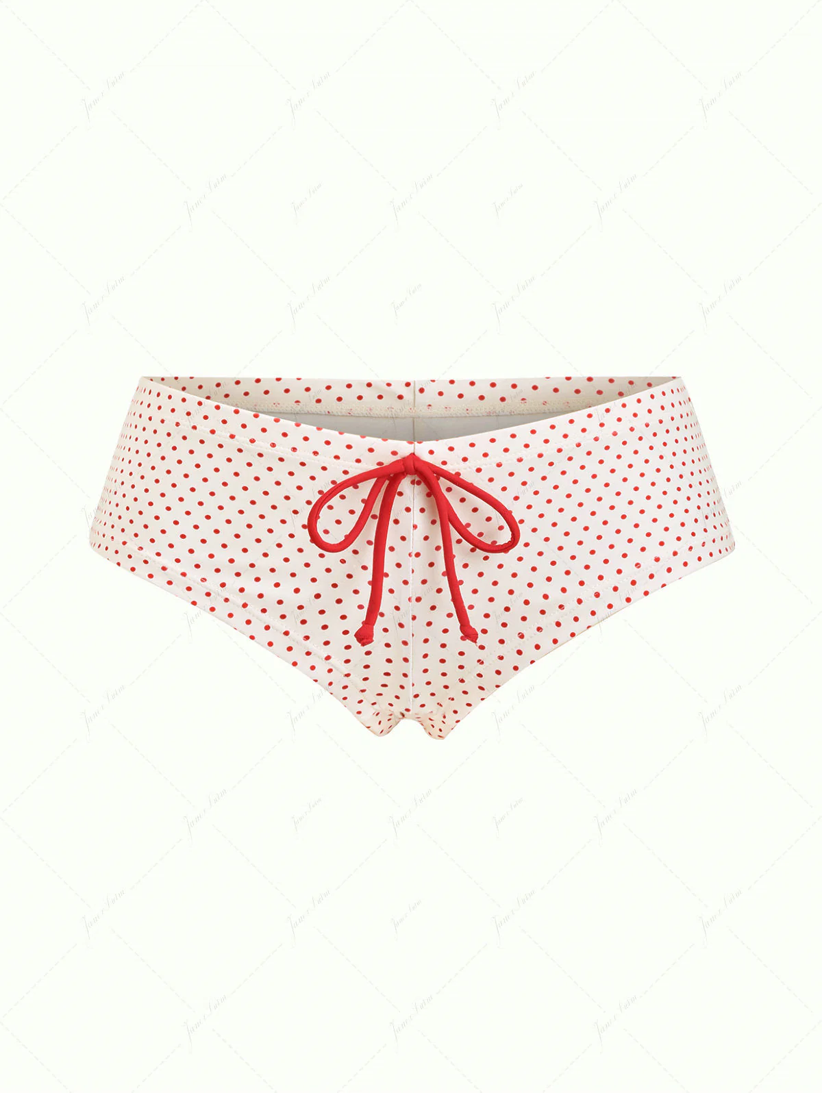 Bikinihose mit Kristallcreme-Polka-Dots und Schleife, freche Badeshorts