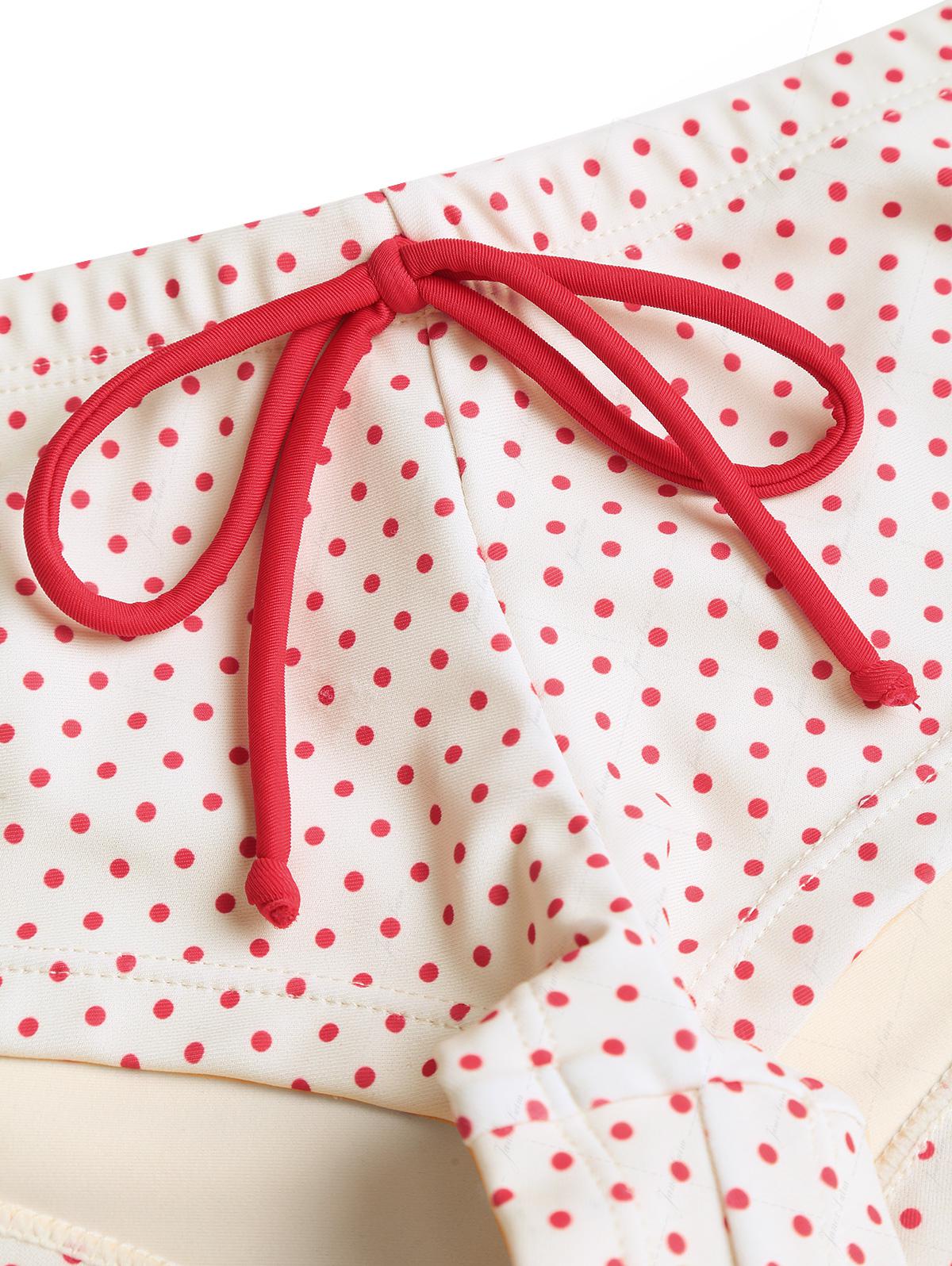 Bikinihose mit Kristallcreme-Polka-Dots und Schleife, freche Badeshorts - Image 4