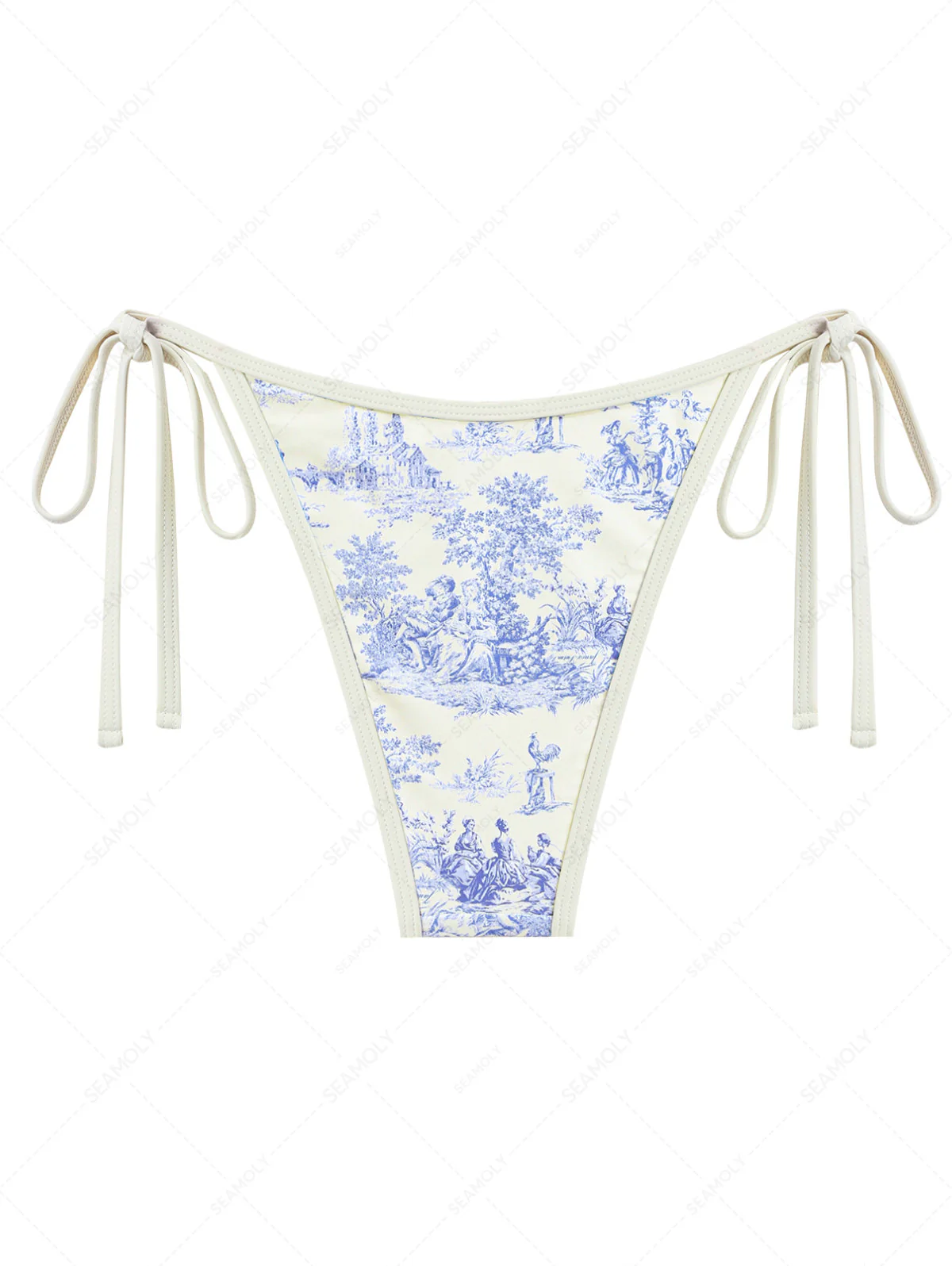 Cheeky-Bikinihose aus Toile de Jouy mit gerüschtem Saum in Kristallcreme - Image 6