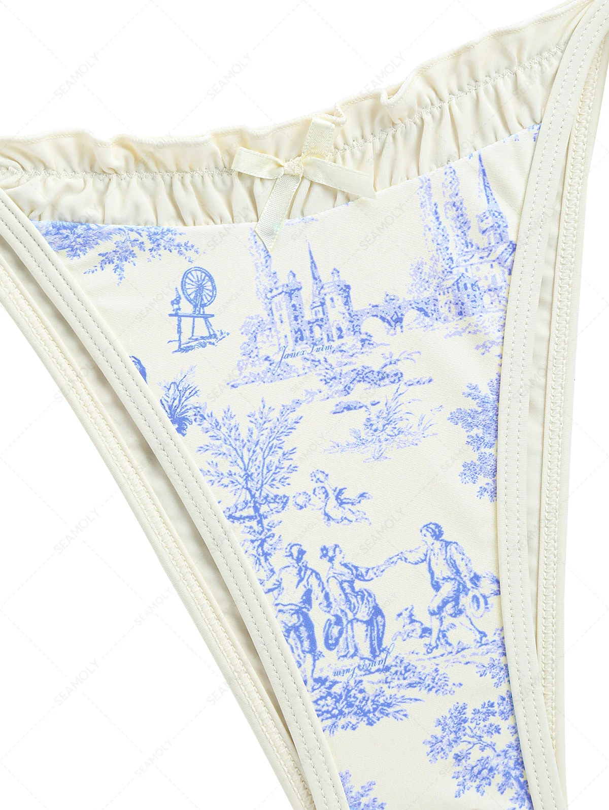 Cheeky-Bikinihose aus Toile de Jouy mit gerüschtem Saum in Kristallcreme - Image 8