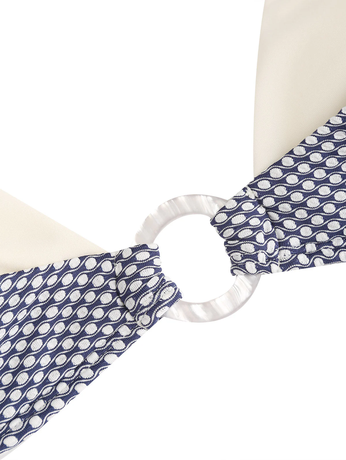 Deep Blue Contrast Color Polka Dot O Ring Double Layer Bikini Set - Image 3