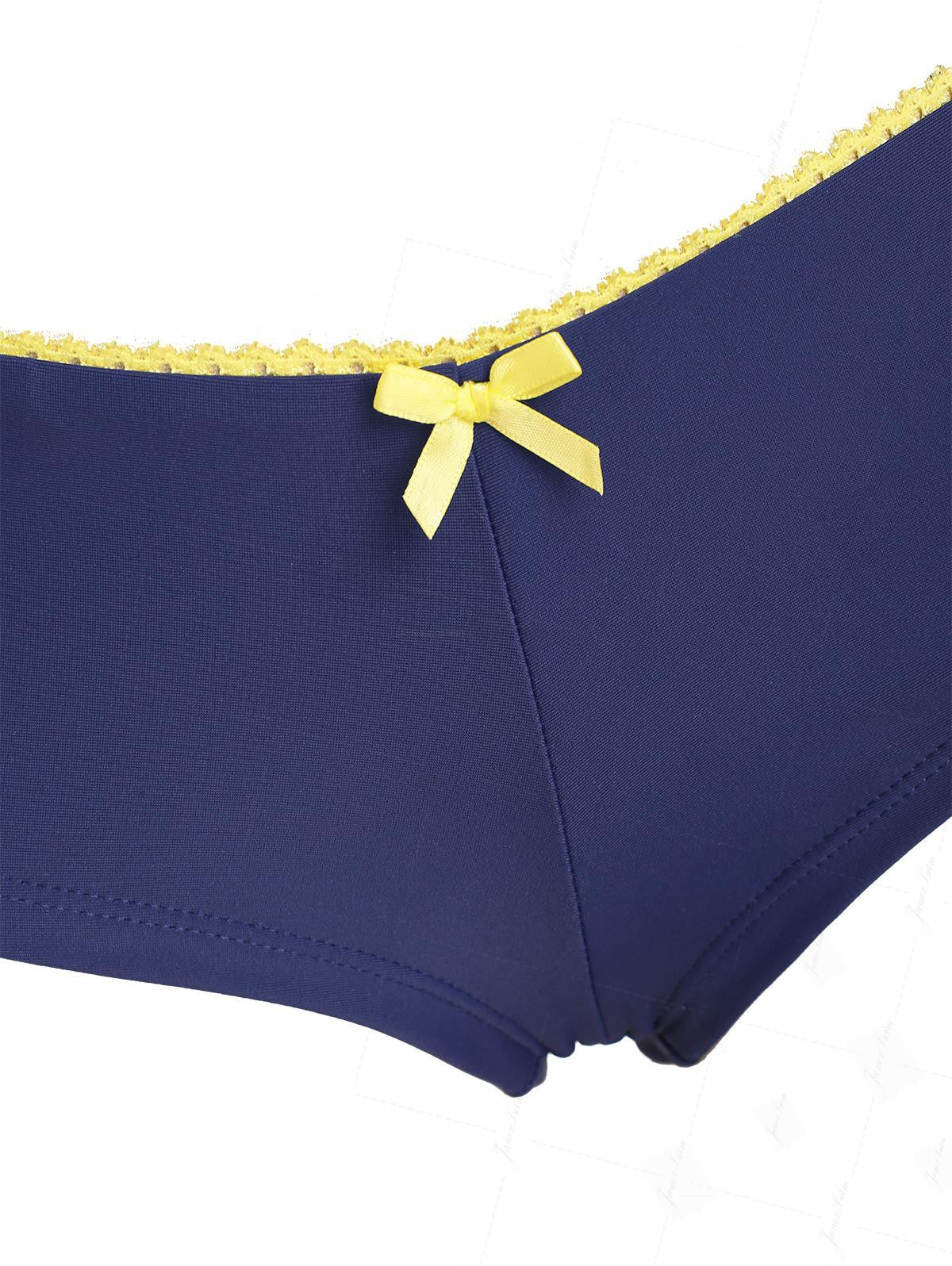 Deep Blue Contrast Lace Bowknot Triangle Cheeky Boyshorts Bikini Set - Image 5