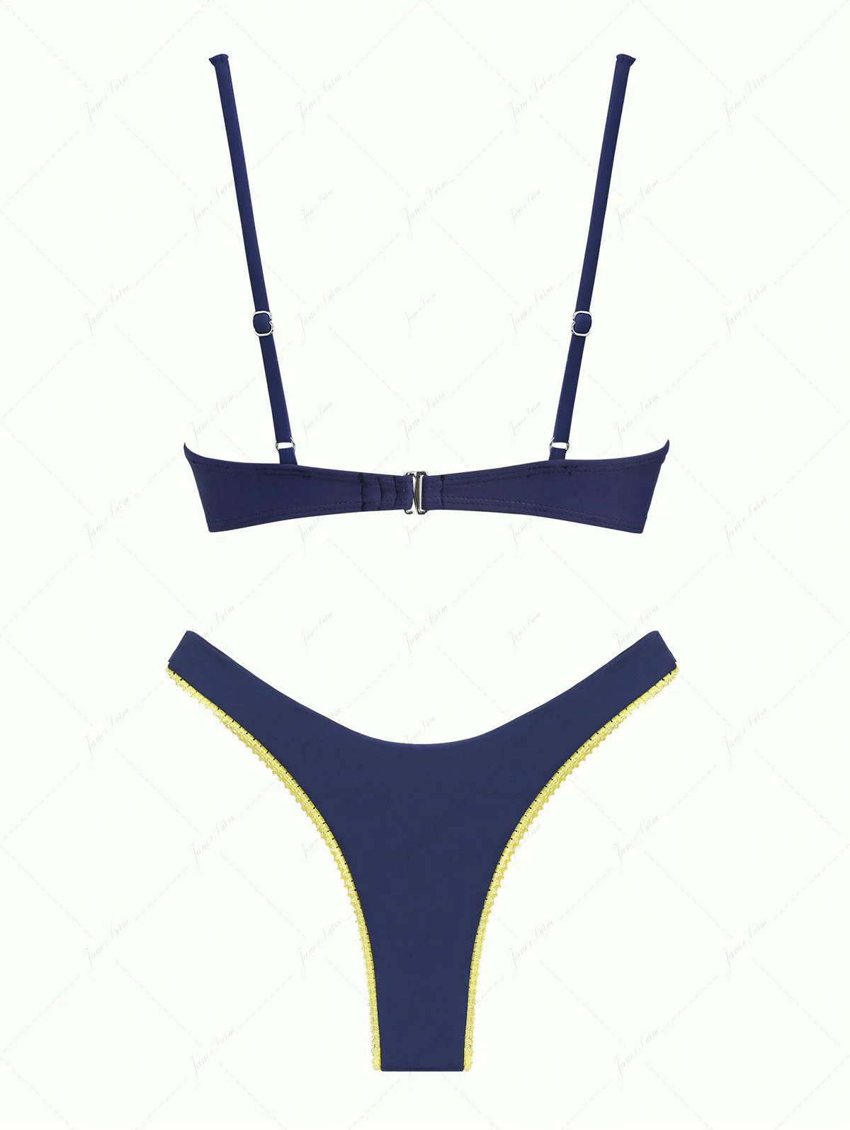 Deep Blue Contrast Lace Bowknot Underwire Bikini Set - Image 2