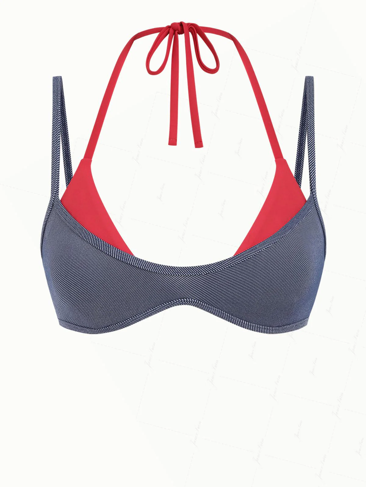 Bikini-Oberteil aus tiefblauem Denim mit kontrastierender, doppellagiger Farbgebung - Image 2