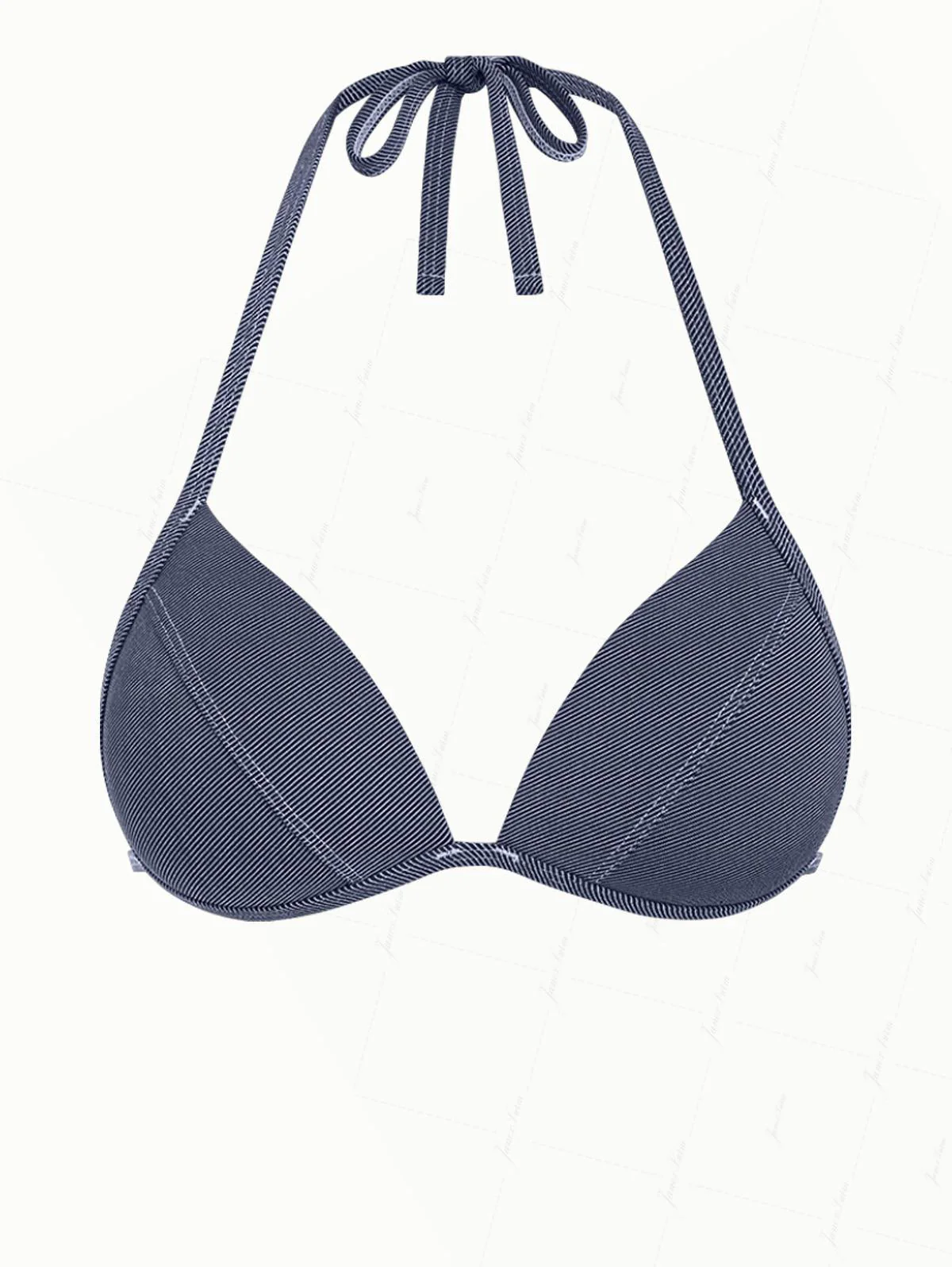 Dunkelblaues Bikini-Oberteil aus Denimstoff mit Neckholder und Triangel-Push-up-Effekt