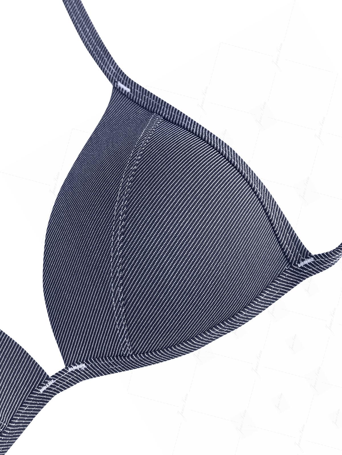 Dunkelblaues Bikini-Oberteil aus Denimstoff mit Neckholder und Triangel-Push-up-Effekt - Image 3
