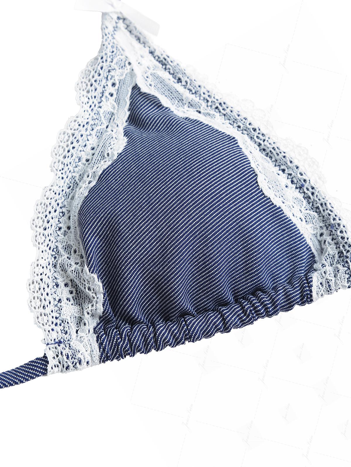 Deep Blue Denim Lace Bowknot Triangle Top & Cheeky Brazilian Bottom Bikini Set - Image 7