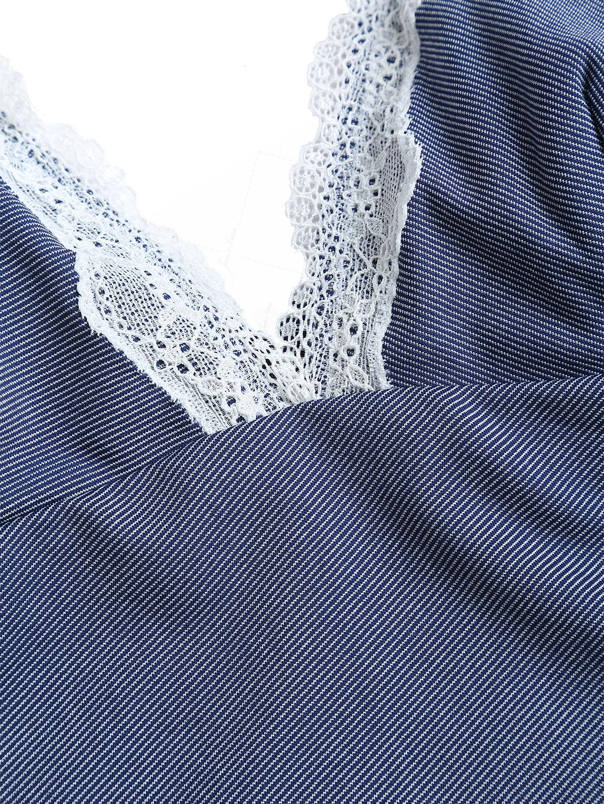 Deep Blue Denim Lace Plunging Neck Cheeky Boyshorts Tankini Set - Image 10
