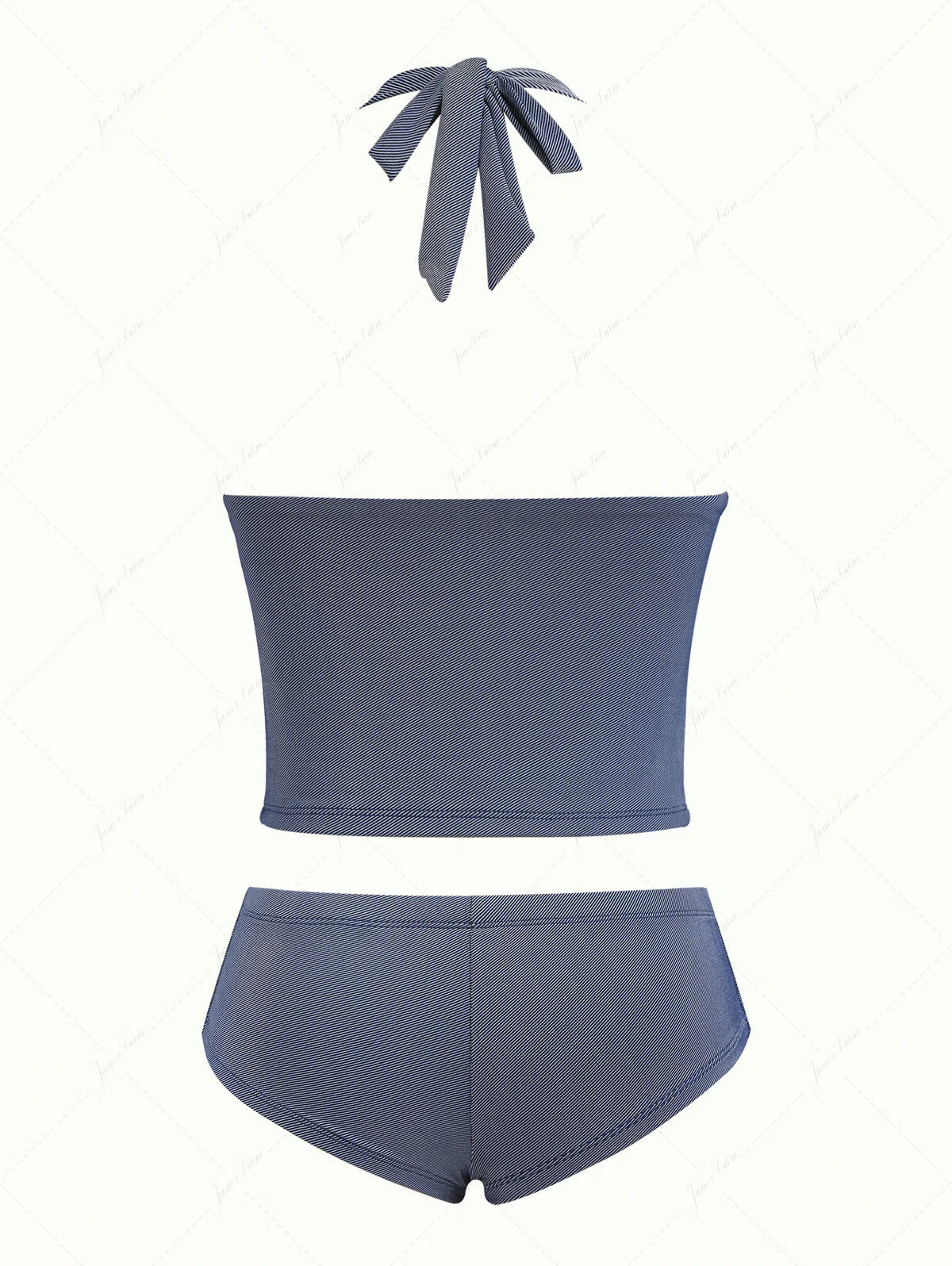 Deep Blue Denim Lace Plunging Neck Cheeky Boyshorts Tankini Set - Image 5