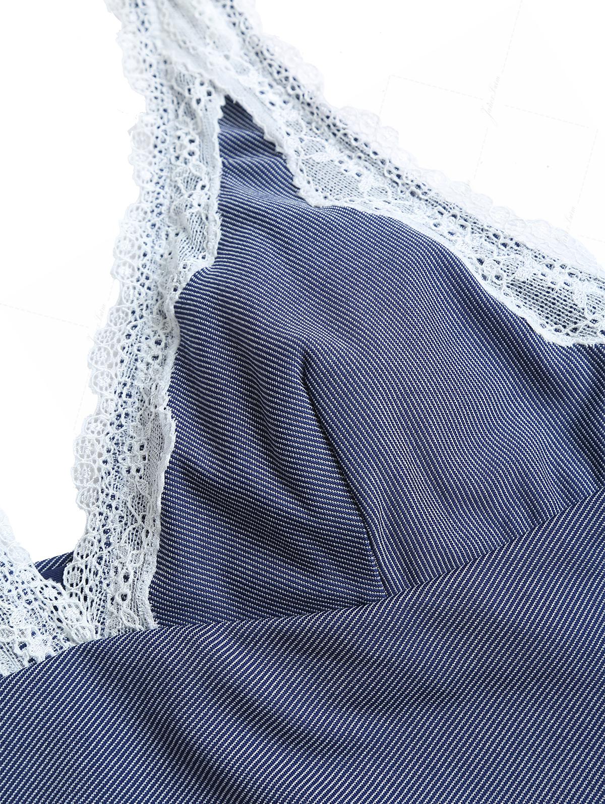 Deep Blue Denim Lace Plunging Neck Cheeky Boyshorts Tankini Set - Image 6