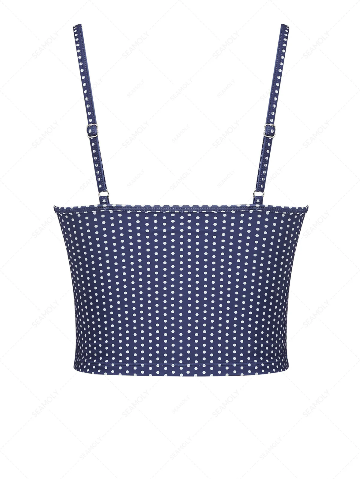 Tiefblaues Tankini-Top mit gepunkteter Spitze und Schleife - Image 2
