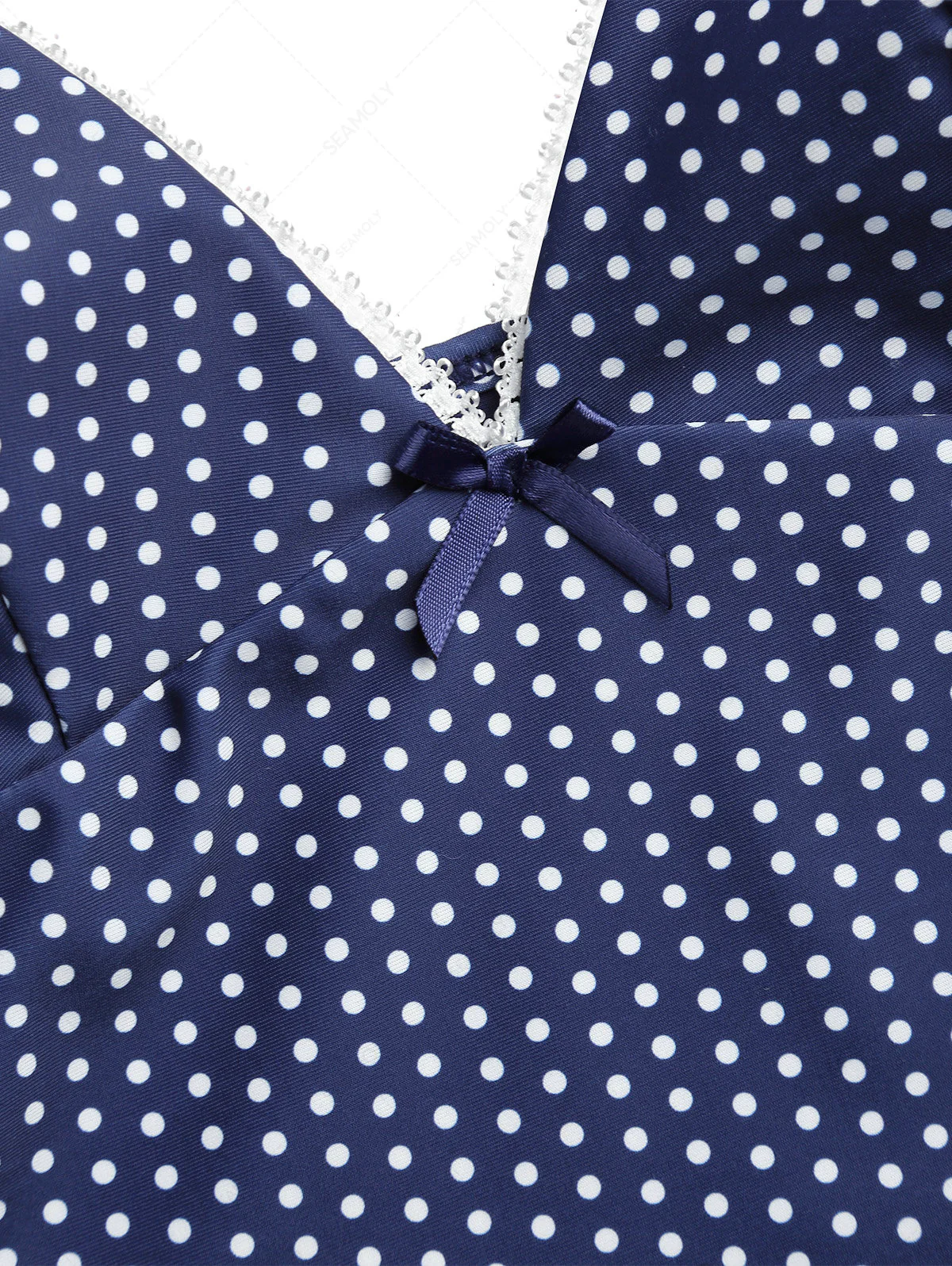 Tiefblaues Tankini-Top mit gepunkteter Spitze und Schleife - Image 3