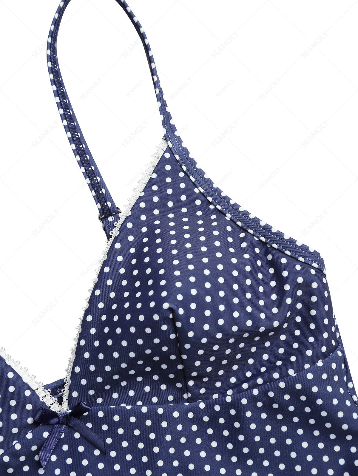 Tiefblaues Tankini-Top mit gepunkteter Spitze und Schleife - Image 4