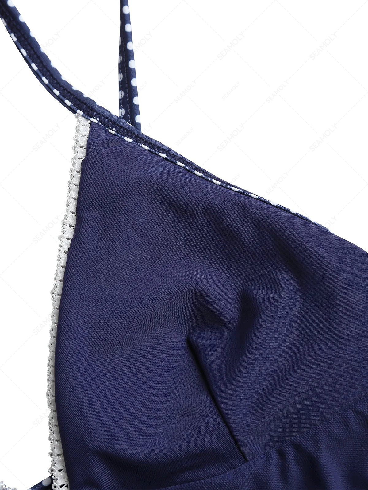 Tiefblaues Tankini-Top mit gepunkteter Spitze und Schleife - Image 5