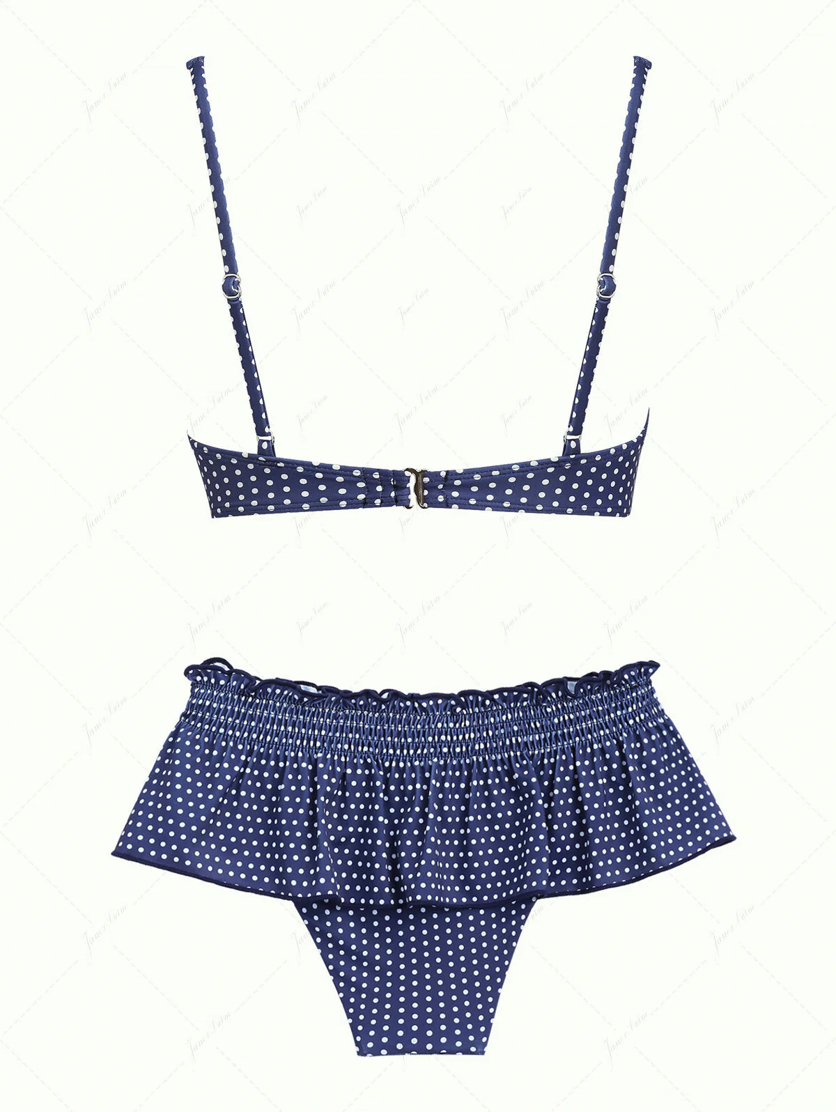 Deep Blue Polka Dot Lace Bowknot Underwire Skirtini Bikini Set - Image 2