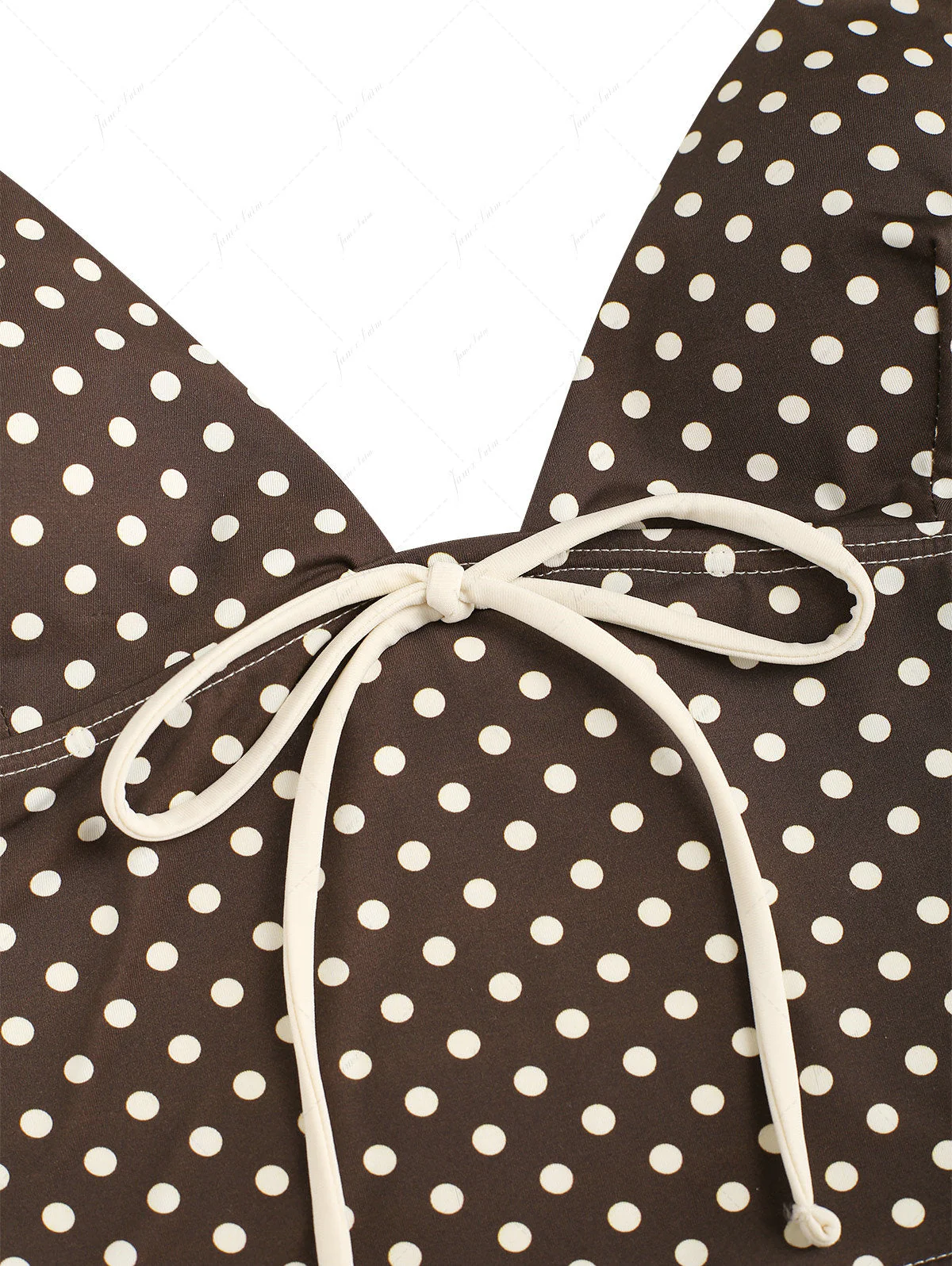 Deep Coffee Polka Dot Bowknot Cami Tank Top & Cheeky Brazilian Bottom Tankini Set - Image 3