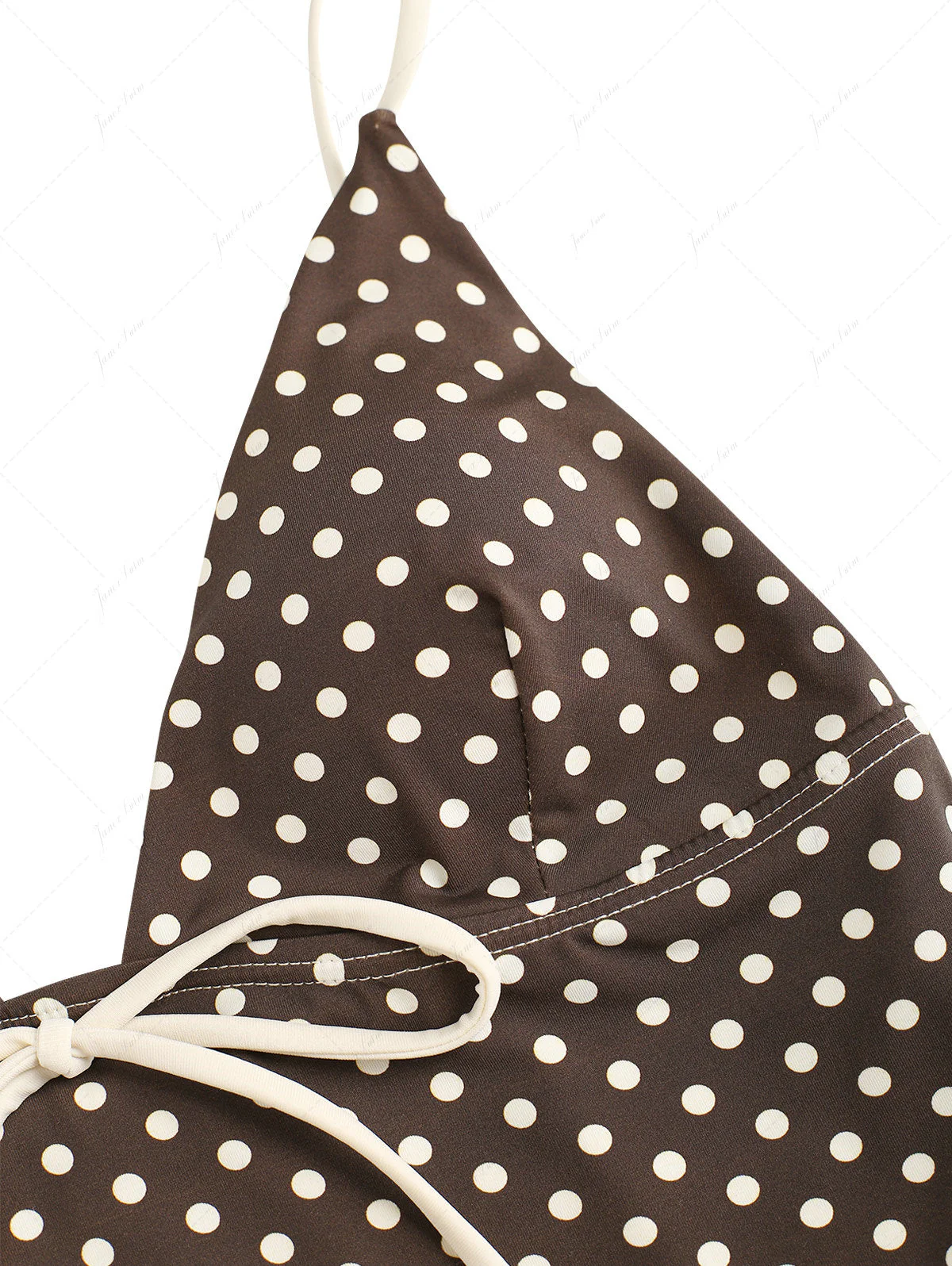 Deep Coffee Polka Dot Bowknot Cami Tank Top & Cheeky Brazilian Bottom Tankini Set - Image 4
